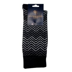 Charcoal Black Wool Crew Socks Mens Large Dress Alchester Lucas Herringbone NEW